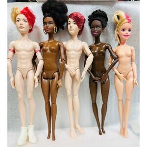 Lot of 5 Fashion Dolls Boy Girl Mixed Skin Tones Articulated Body For Custom